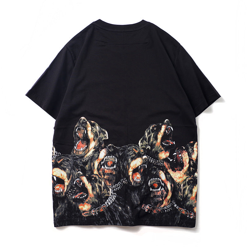 GVC T Shirt Dog Head Pattern Pure Cotton Loose Short Sleeve T-shirt Men