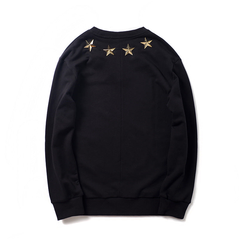 GVC Hoodie Rivet Five-Pointed Star Evil Dog Head Printed round Neck Pure Cotton