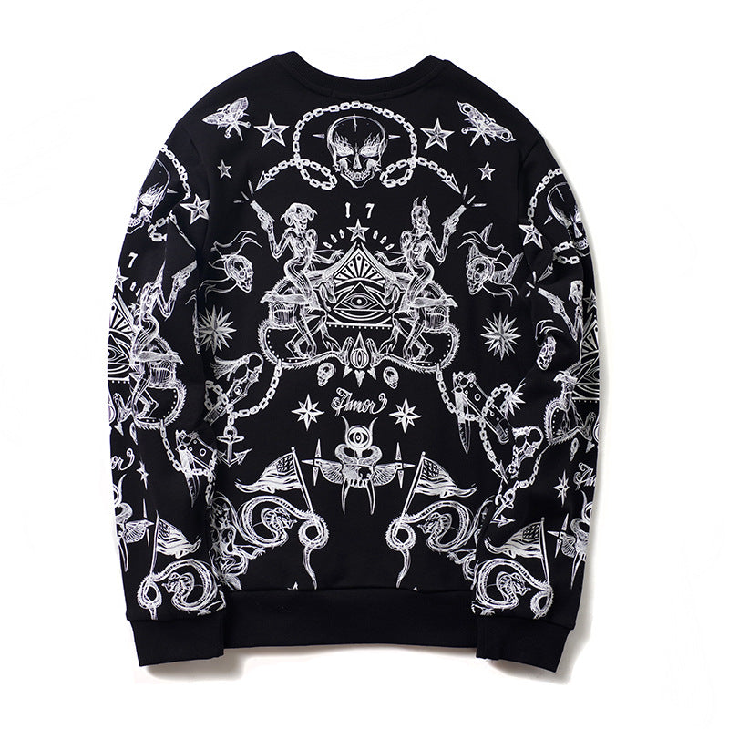 GVC Hoodie Skull Print Cotton Sweater Loose Velvet Thickened