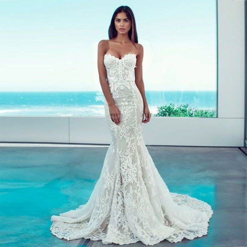 Women Lace Wedding Dress Sexy Tube Top Lace Formal Dress