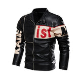 Graphic Leather Jacket Women Men's Motorcycle Clothing Color Matching Pu Jacket Fleece-Lined Cream-Colored Leather Coat Men
