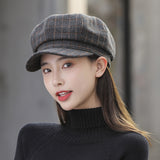 Check Beret Hat Autumn and Winter Plaid Beret Batch Hat Female