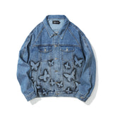 Men Denim Coat Jean Jackets Butterfly Patterned Denim Jacket Men's Jacket Boyfriend Harajuku Style Loose-Fitting Denim Clothes