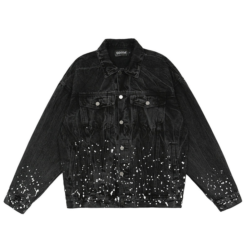 Men Denim Coat Jean Jackets Big Tree Printed Denim Jacket Men's I Jacket Dark Depressed Loose Denim Jacket