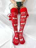 Winter Thick Knit Thigh High Socks Long Stockings Boot Christmas Elk Tube Socks