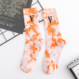 V Lone Socks Black Orange Big V Socks Middle Tube Cotton Socks Athletic Socks
