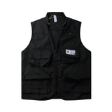 Men Sweater Vest Solid Color Multi-Pocket Workwear Vest Men's Jacket Loose Sleeveless Jacket