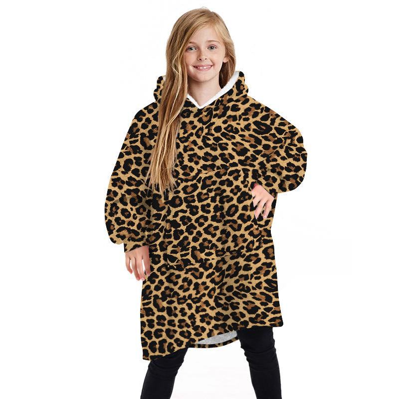 Children Oodie Doublesided Cotton Velvet Soft and Comfortable Home Lazy Sweater Blanket Coat Hooded Casual Sweatshirt Print  Hooded Sweater