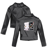Graphic Leather Jacket Women's Dangan Ronpa Black and White Bear Trend Women's Leather Coat