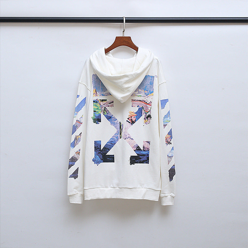 Autumn and Winter off Ow Oil Painting Zipper  Coat Large Size Loose Male and Female Couples Wear Hooded Sweater hoodie