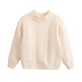 Boys Sweater Children's Autumn and Winter Fleece-Lined Thickened White Sweater for Students