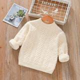 Boys Sweater Children's Autumn and Winter Fleece-Lined Thickened White Sweater for Students