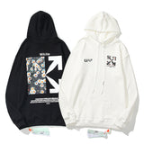 OW Autumn and Winter Loose Little Daisy Stitching Arrow Hooded Sweater Men and Women Couple Long Sleeve hoodie