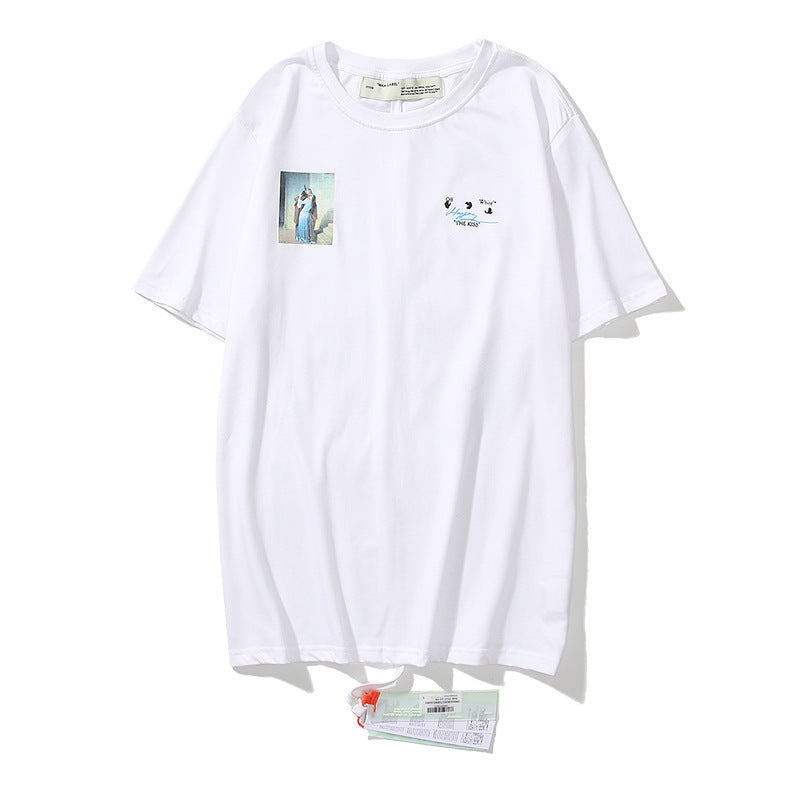 Kiss Oil Painting Direct Injection off Men's and Women's Same Loose All-Match Short Sleeve t shirt