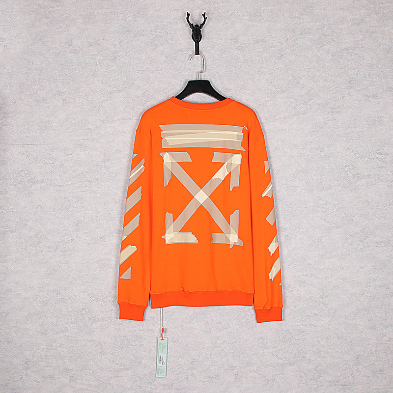 OW Airport Letter Arrow Floral Print Long Sleeve Pullover Leisure sweatshirt