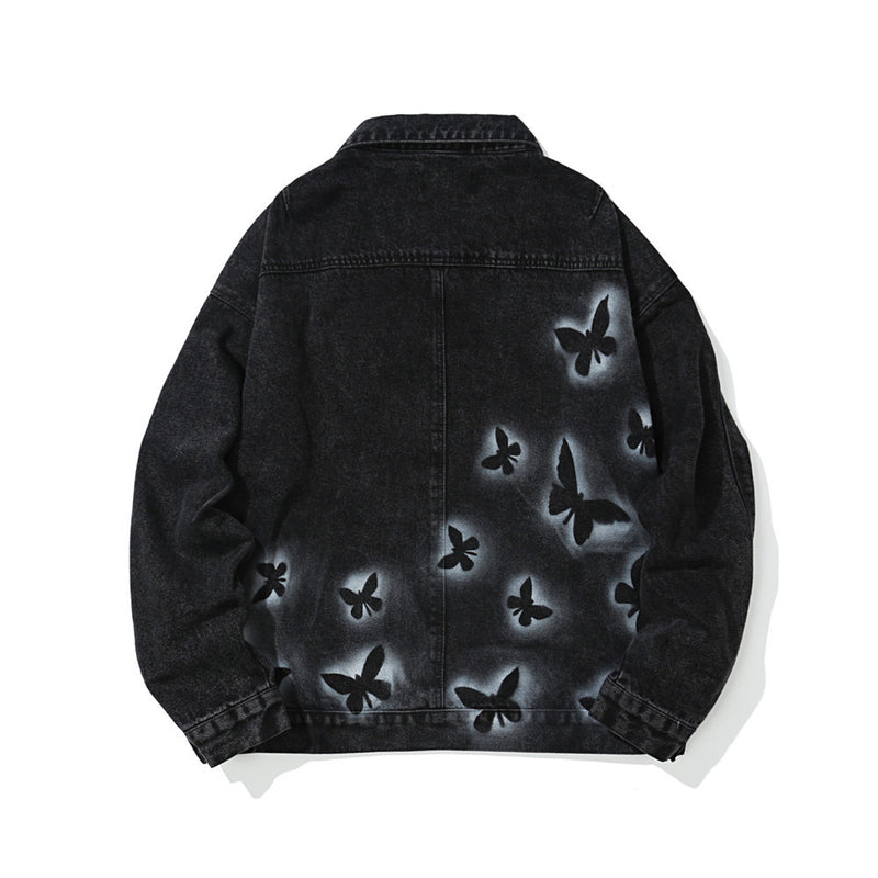 Men Denim Coat Jean Jackets Butterfly Patterned Denim Jacket Men's Jacket Boyfriend Harajuku Style Loose-Fitting Denim Clothes