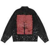 Men Denim Coat Jean Jackets Big Tree Printed Denim Jacket Men's I Jacket Dark Depressed Loose Denim Jacket
