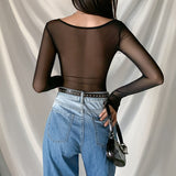 Music Festivals Rave Outfits Girls Tops Autumn and Winter Women's Sexy Slim T-shirt Women
