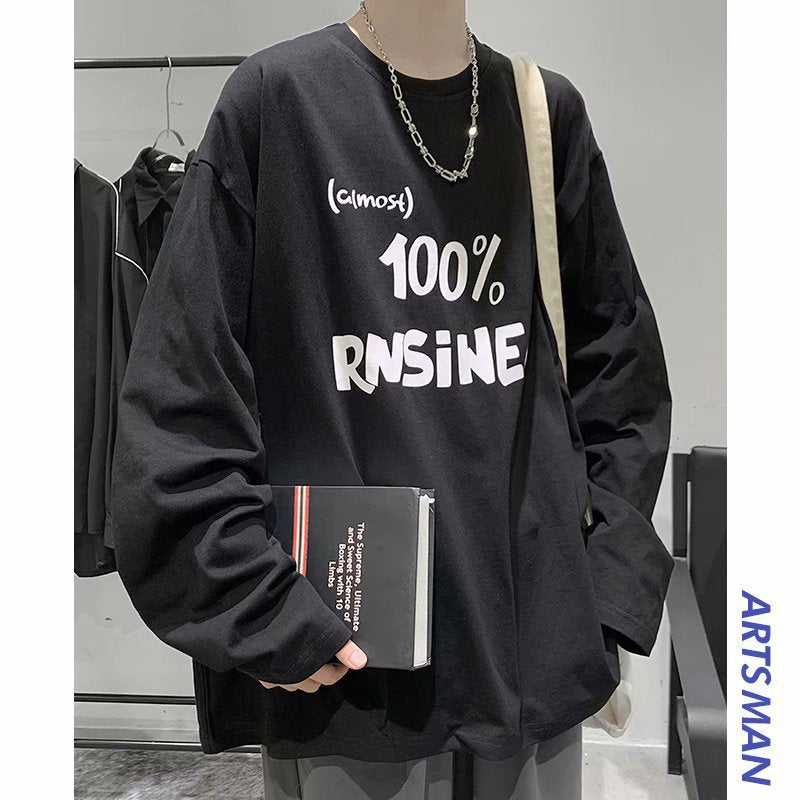 Men Sweatshirts Letter Long Sleeve T-shirt Men's Casual Sweater Loose