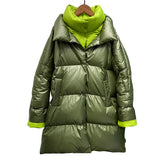 Women Winter Coat Puffer Jacket Down Coat Winter Double-Layer Collar Contrast Color Mid-Length Warm White Duck Down Coat