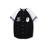 Shark Print T Shirt Baseball Uniform Shirt/T-Shirt Cardigan Short Sleeve
