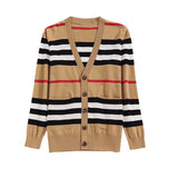 Striped Cardigan Mid-Length Color Block V-neck Sweater Coat Loose Women Top