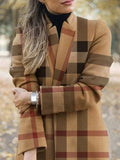 Long Sleeve Stand Collar Plaid Printed Woolen Coat