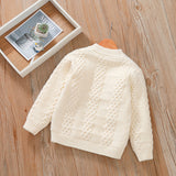 Boys Sweater Children's Autumn and Winter Fleece-Lined Thickened White Sweater for Students