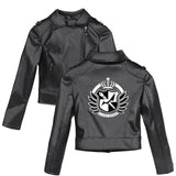 Graphic Leather Jacket Women's Dangan Ronpa Black and White Bear Trend Women's Leather Coat