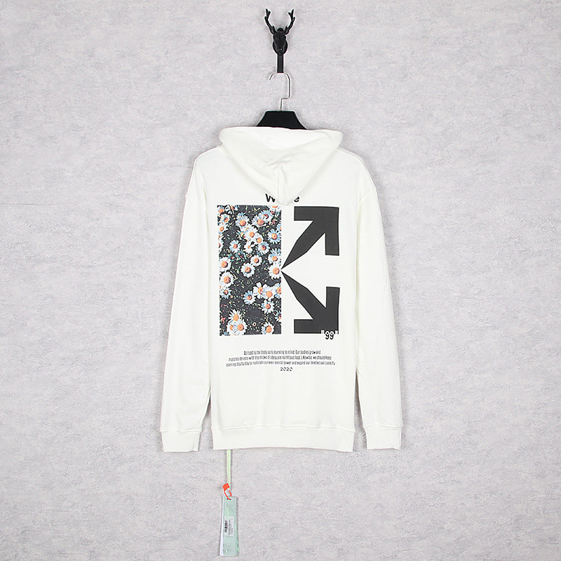 OW Autumn and Winter Loose Little Daisy Stitching Arrow Hooded Sweater Men and Women Couple Long Sleeve hoodie