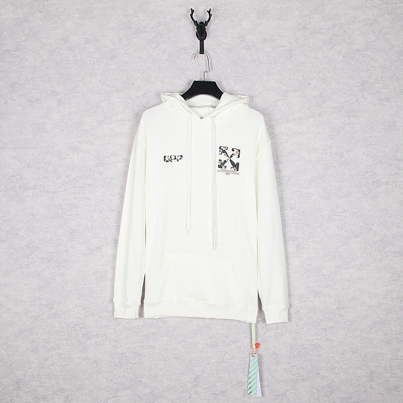 OW Autumn and Winter Loose Little Daisy Stitching Arrow Hooded Sweater Men and Women Couple Long Sleeve hoodie