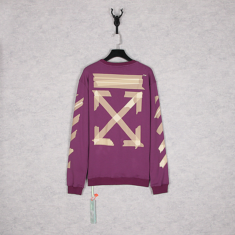 OW Airport Letter Arrow Floral Print Long Sleeve Pullover Leisure sweatshirt