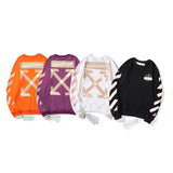 OW Airport Letter Arrow Floral Print Long Sleeve Pullover Leisure sweatshirt