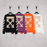 OW Airport Letter Arrow Floral Print Long Sleeve Pullover Leisure sweatshirt