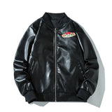 Graphic Leather Jacket Women's Spring and Autumn Air Force Flight Suit Leather Men's Baseball Collar PU Leather Harley Pilot Couple Jacket Jacket