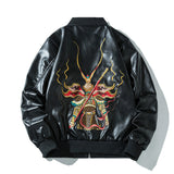 Graphic Leather Jacket Women's Spring and Autumn Air Force Flight Suit Leather Men's Baseball Collar PU Leather Harley Pilot Couple Jacket Jacket