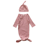 Knotted Baby Gown Cotton Diagonal Buckle Hooded Jumpsuit