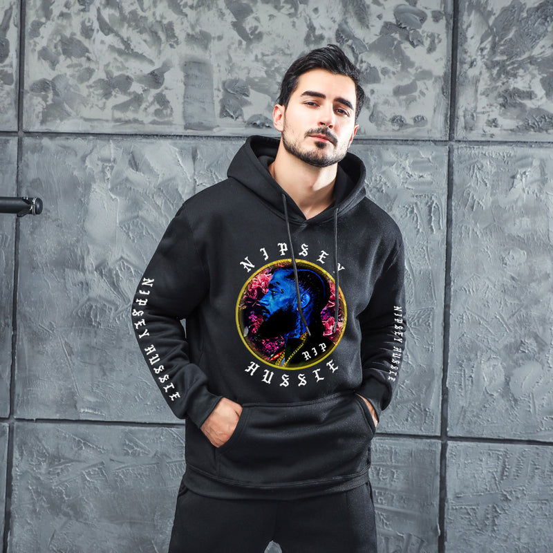 Men Graphic Hoodie Rapper Nipsey Hussle Souvenir T-shirt Velvet Padded Hooded Sweatshirt