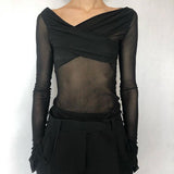 Music Festivals Rave Outfits Girls Tops Autumn and Winter Women's Sexy Slim T-shirt Women