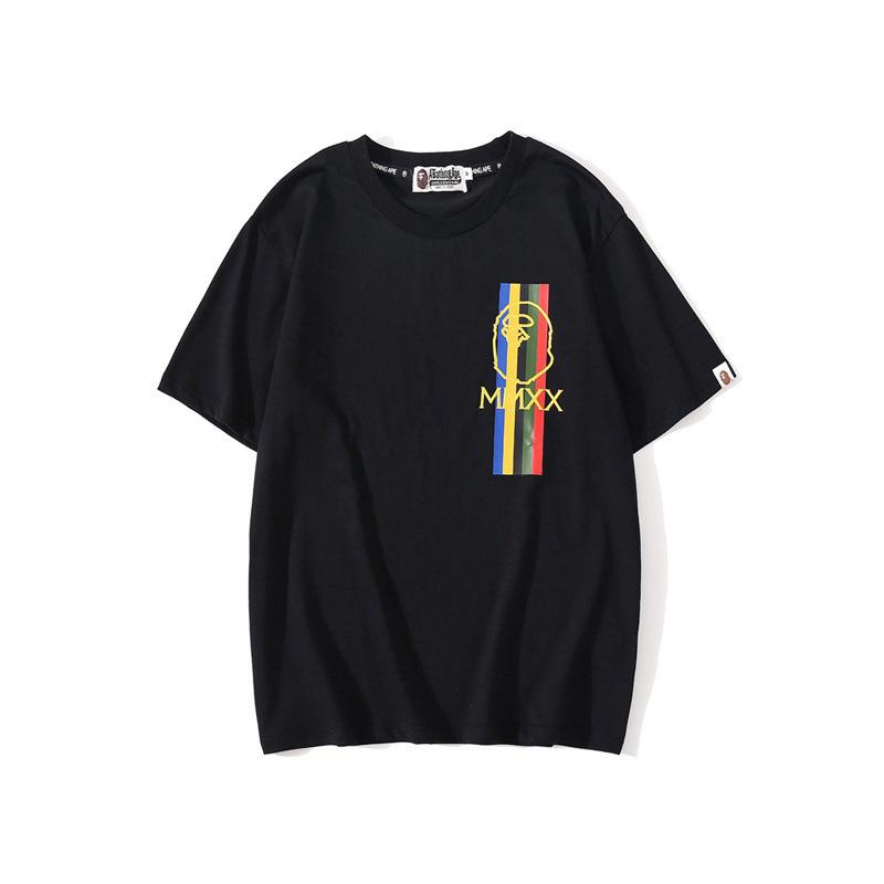 Shark Print T Shirt Summer Pure Cotton Color-Striped Printing T-Shirt Short Sleeve