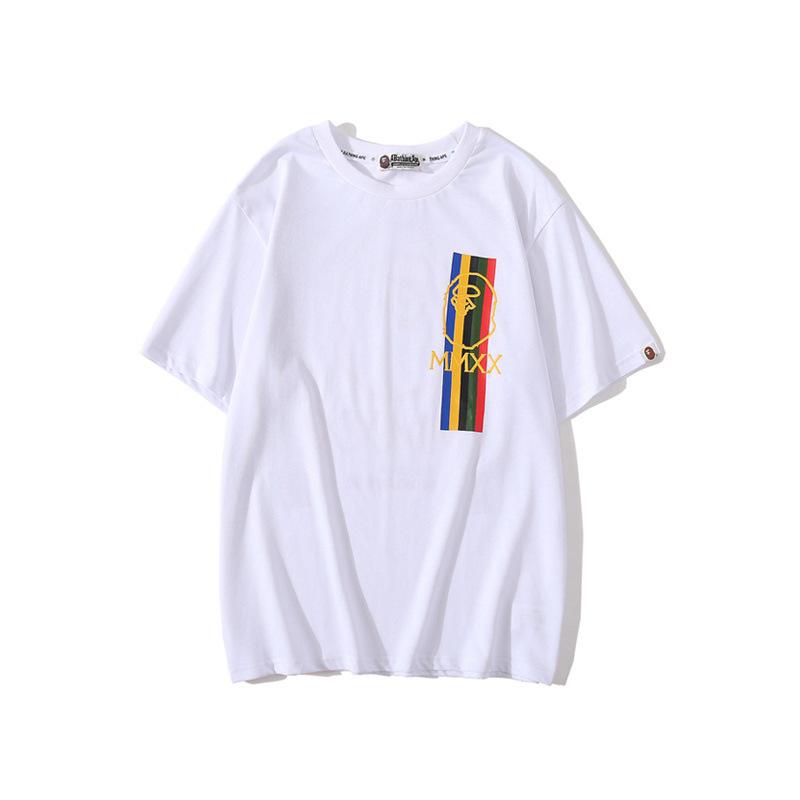 Shark Print T Shirt Summer Pure Cotton Color-Striped Printing T-Shirt Short Sleeve