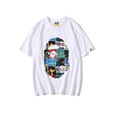 Shark Print T Shirt Colored Mosaic Logo Printed T-Shirt Short Sleeve Summer