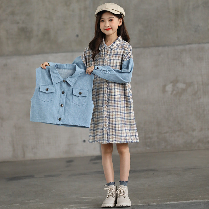 Suit Plaid Jacket Spring and Autumn Children's Suit Skirt Children Girl's Spring Clothes 2 Piece Set