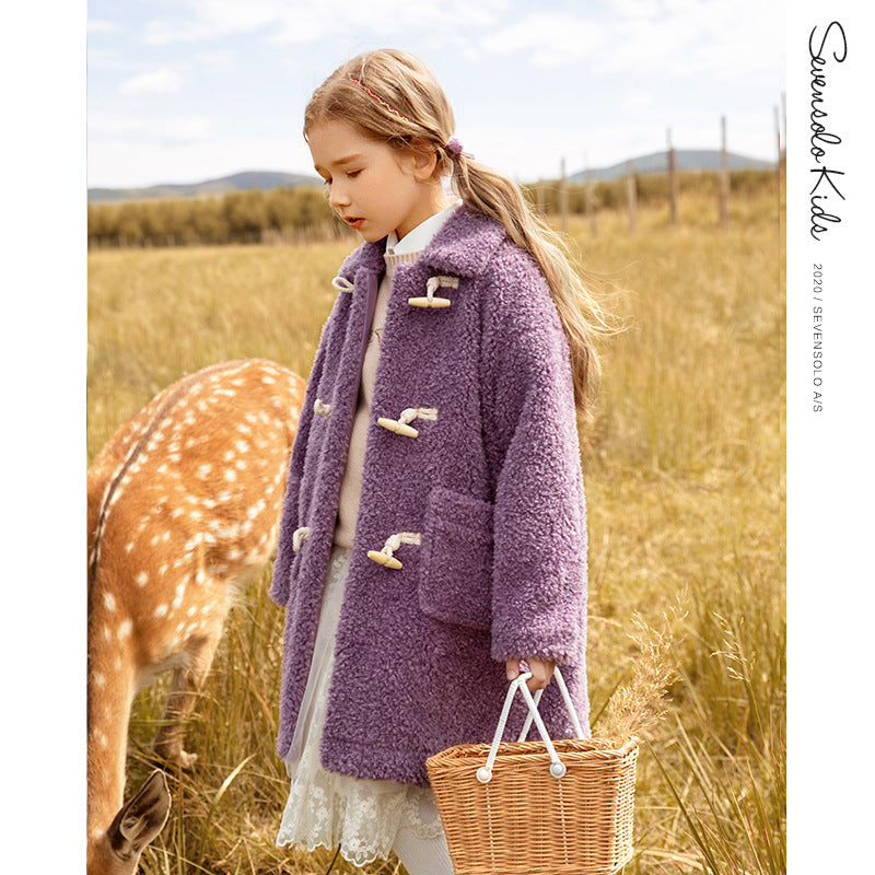 Girls' Autumn and Winter Clothes Children's Thickened Fleece-Lined Mid-Length Coat Children Girl's down Coat