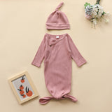 Knotted Baby Gown Cotton Diagonal Buckle Hooded Jumpsuit