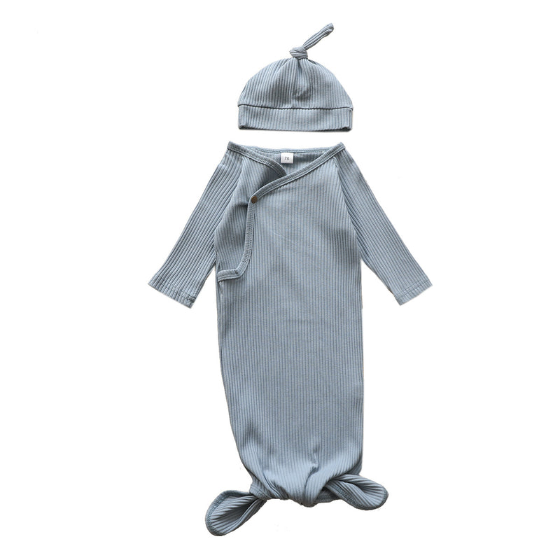 Knotted Baby Gown Cotton Diagonal Buckle Hooded Jumpsuit
