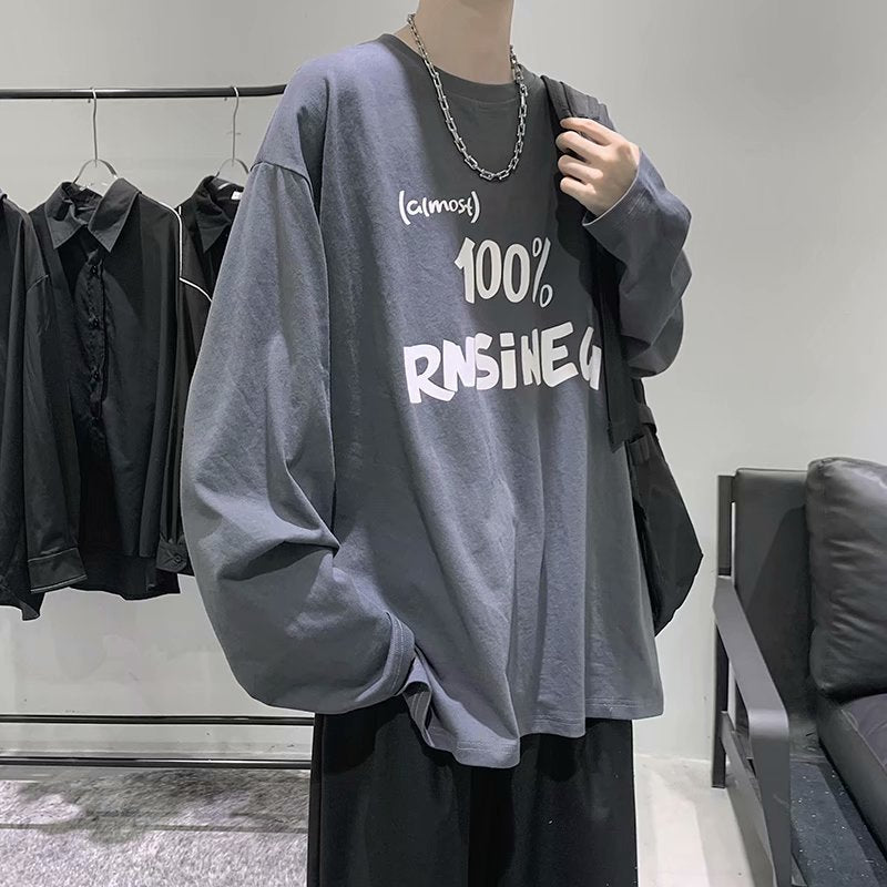 Men Sweatshirts Letter Long Sleeve T-shirt Men's Casual Sweater Loose