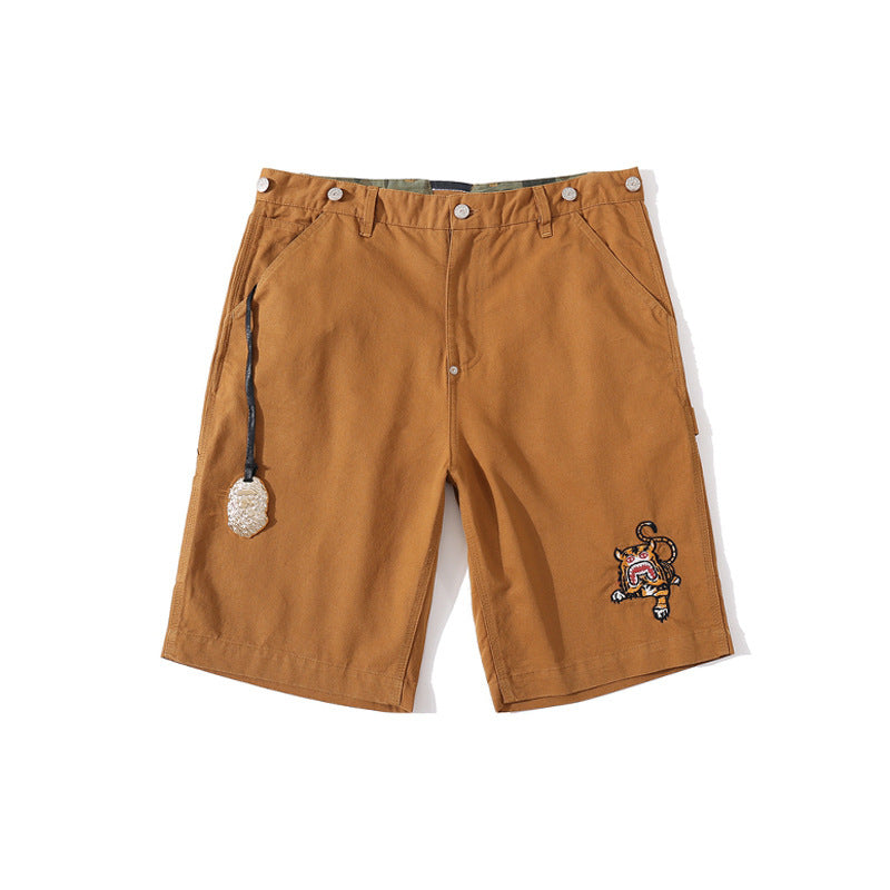 Shark Print Shorts Shark Head Embroidery Tiger Head Tooling Shorts Men'S Casual Pants