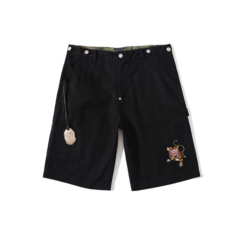 Shark Print Shorts Shark Head Embroidery Tiger Head Tooling Shorts Men'S Casual Pants