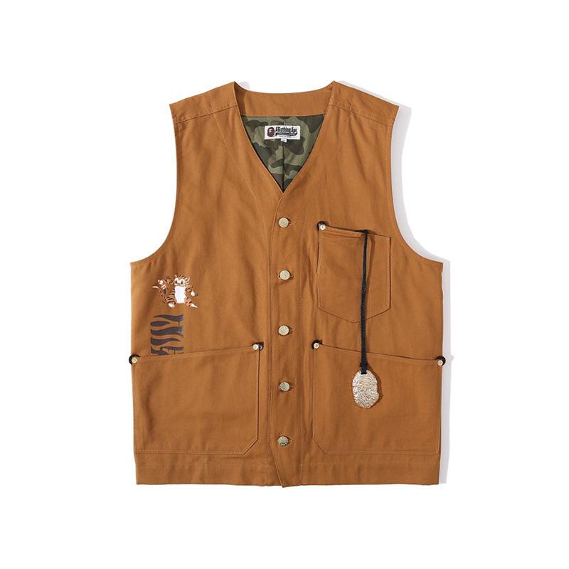 Shark Print T Shirt Embroidered Tiger Head Golden Vest